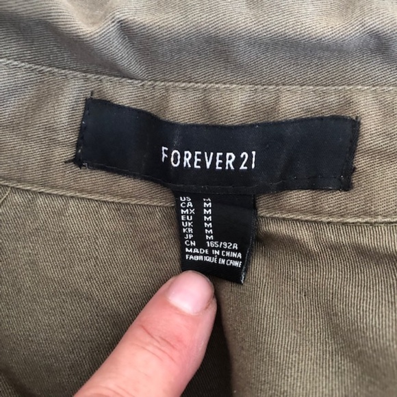 Forever 21 Army Green Shirt/Jacket Black Lace Cross Cut Out - Picture 10 of 11